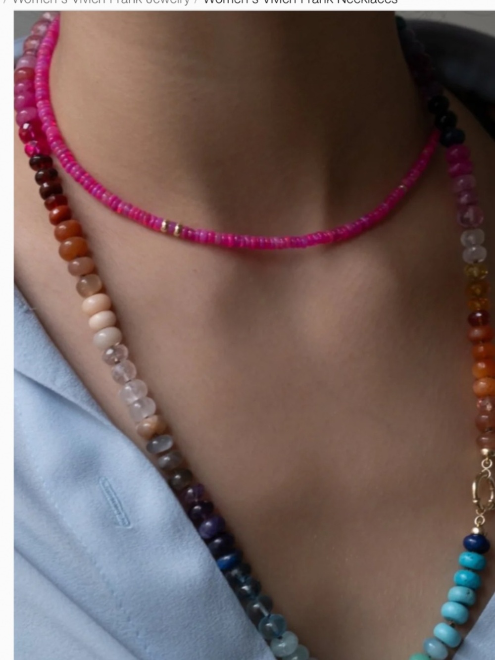 Vivien Frank Neon Pink Gemstone Beaded Necklace 14K Gold Filled - Picture 8 of 9